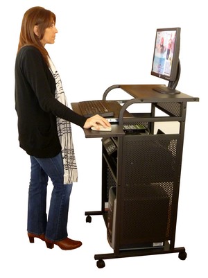 All Metal Stand Up Computer Cart And Desk In Black 24 Inch Wide