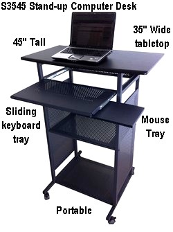Stand Up Computer Cart And Desk 35 Inch Wide In Black